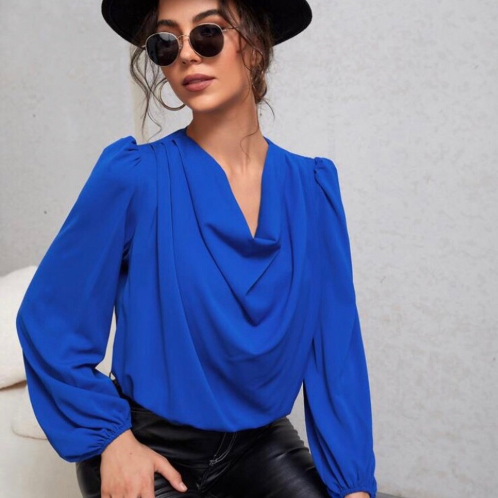 SHEIN | Royal Blue Cowel Neck Blouse